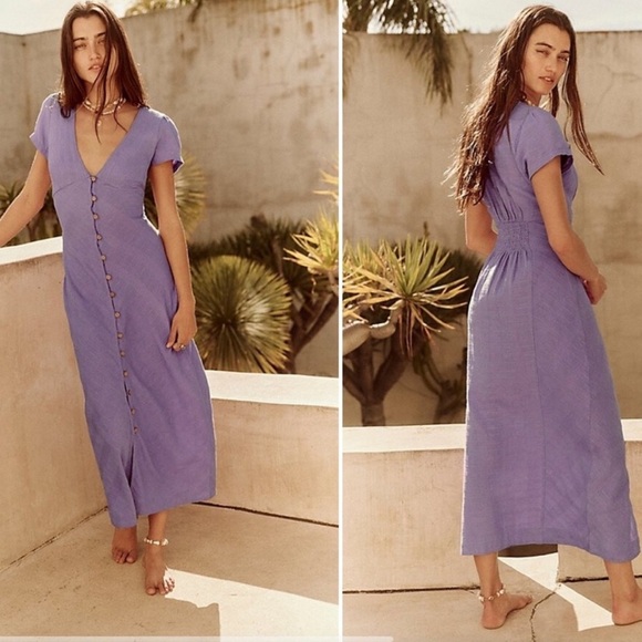 Free People | Women’s New in Town Midi Button Down Dress in Moonberry Size L NWT - Picture 1 of 7